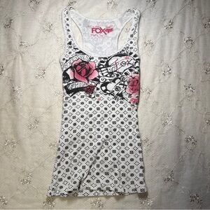 vintage y2k fox racing rose‑print racerback tank top – size small